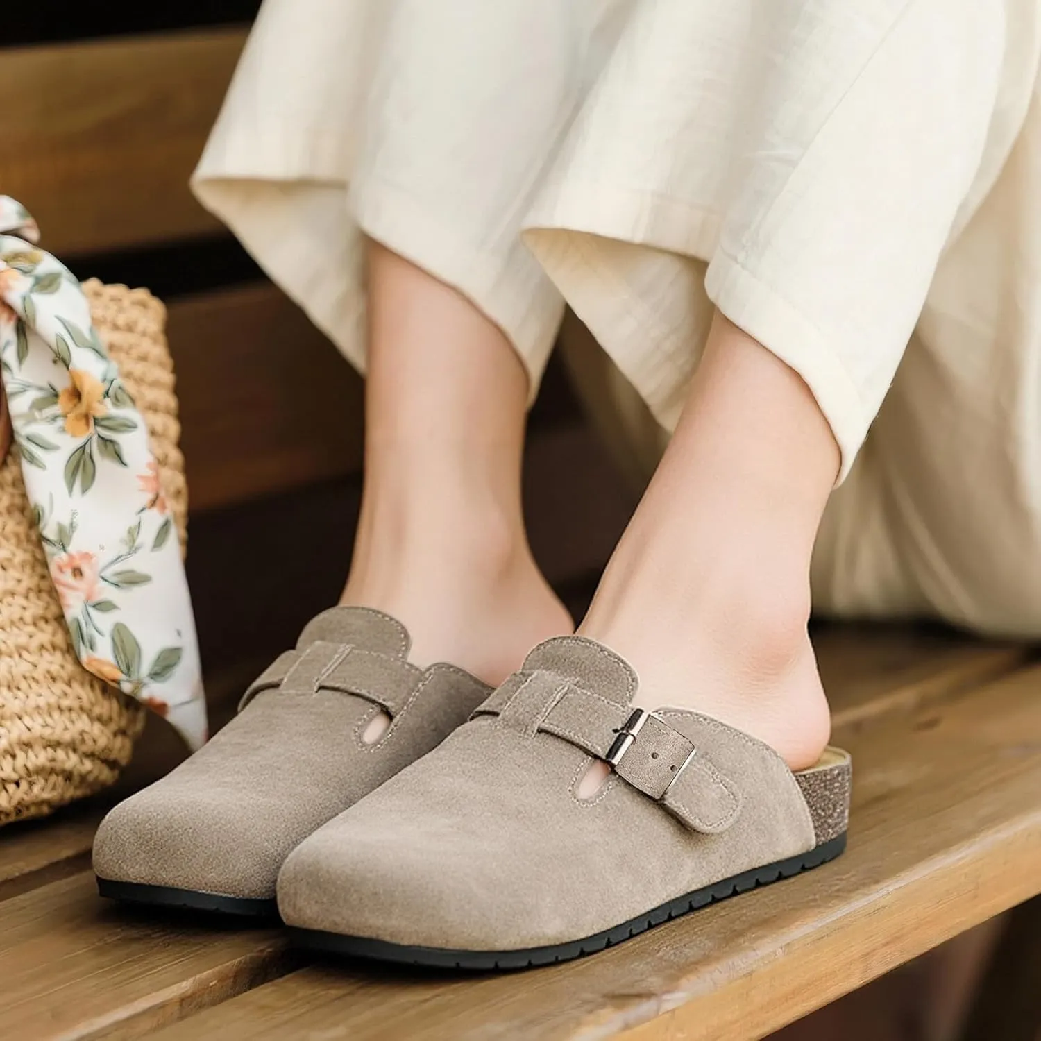 Clogs for Womens 2025 Women's Suede Clogs Mens Leather Mules Cork Footbed Sandals with Arch Support