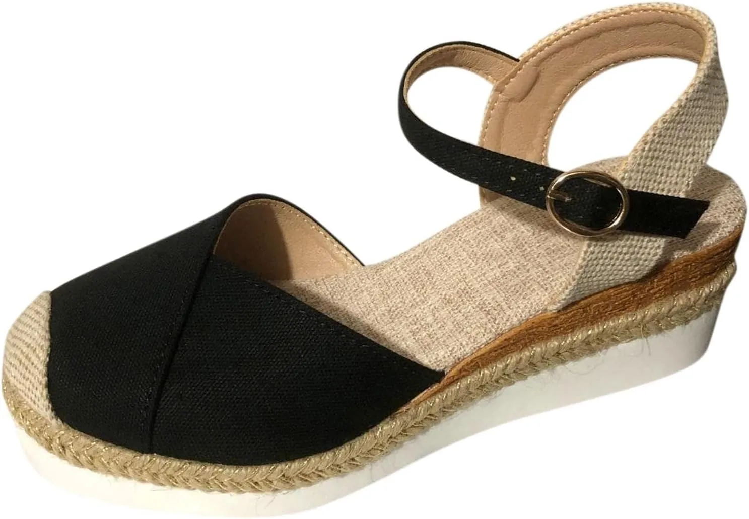 Closed Toe Platform Sandals Summer Comfort Foam Wedge Solid Cross Vamp Ankle Strap Sandals 2025 Espadrilles Wedges Heel Casual Anti Slip Shoes with Adjustable Buckle Dressy Comfortable