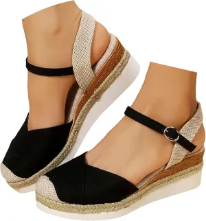 Closed Toe Platform Wedge Sandals for Women Heel Casual Womens, Women's Espadrilles Dressy Wedges Sandals, Comfortable Anti Slip Summer Shoes with Adjustable Buckle Ankle Strap