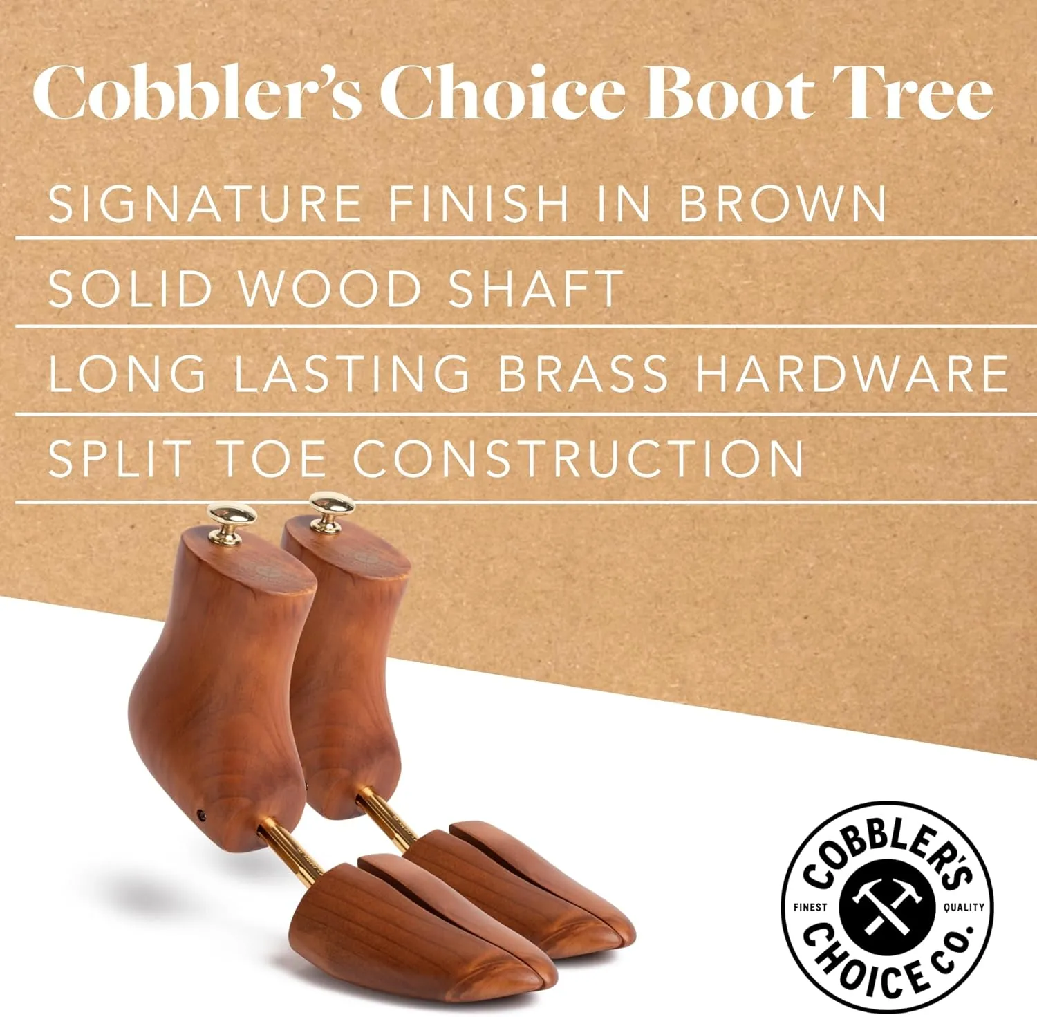 Cobbler's Choice Co. Finest Quality Men’s Boot Tree – Varnished Natural Wood, Timeless Design, Signature Finish, Brown
