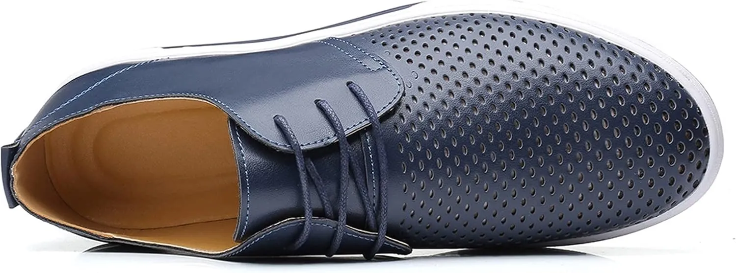 Comfortable Black Business Casual Shoes for Men Style Men's Summer Leather Solid Summer Shoes Breathable Business Leisure Hollow Men's leather shoes Black Dress Shoes Slip Ons for Men