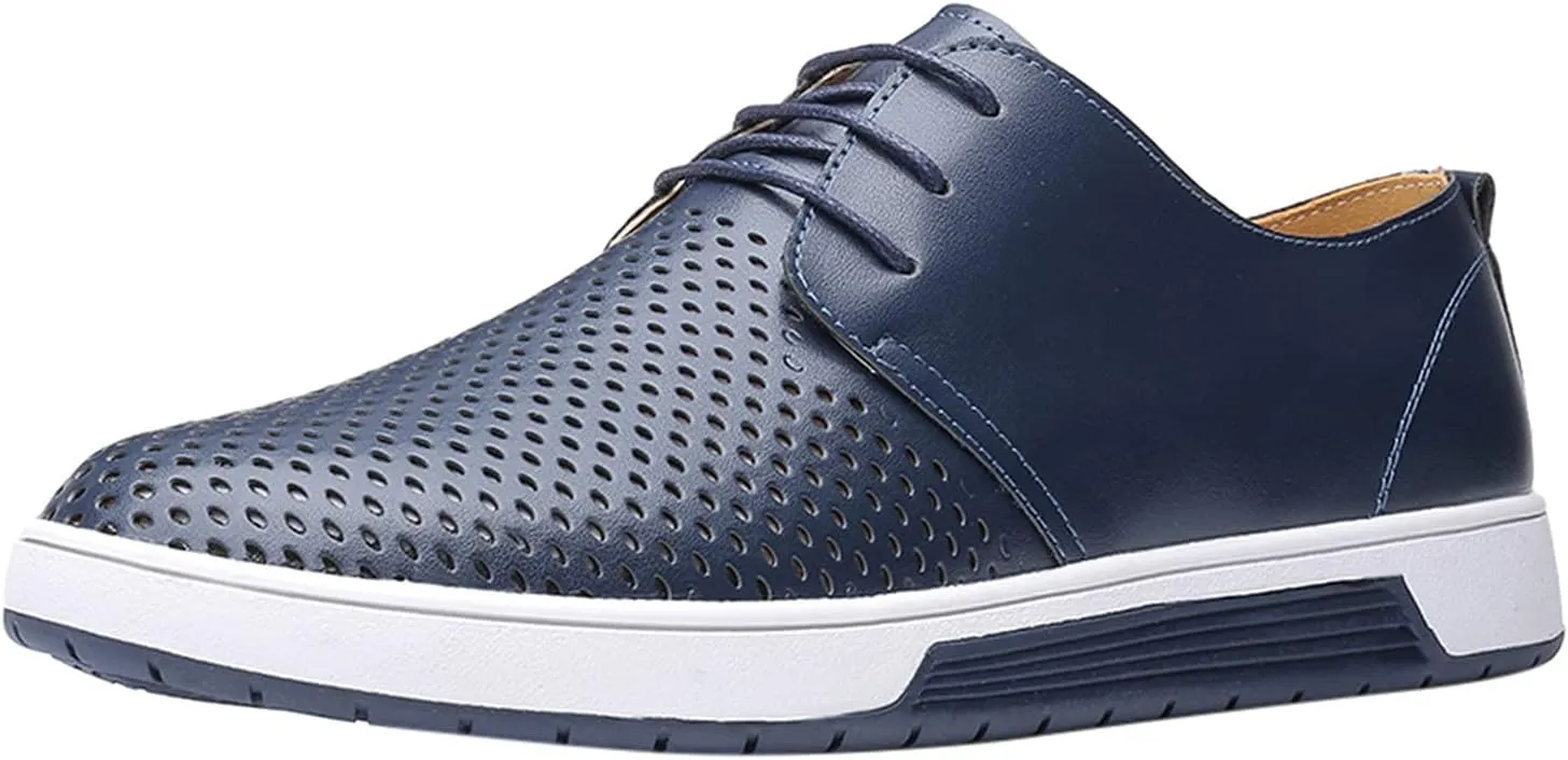 Comfortable Black Business Casual Shoes for Men Style Men's Summer Leather Solid Summer Shoes Breathable Business Leisure Hollow Men's leather shoes Black Dress Shoes Slip Ons for Men