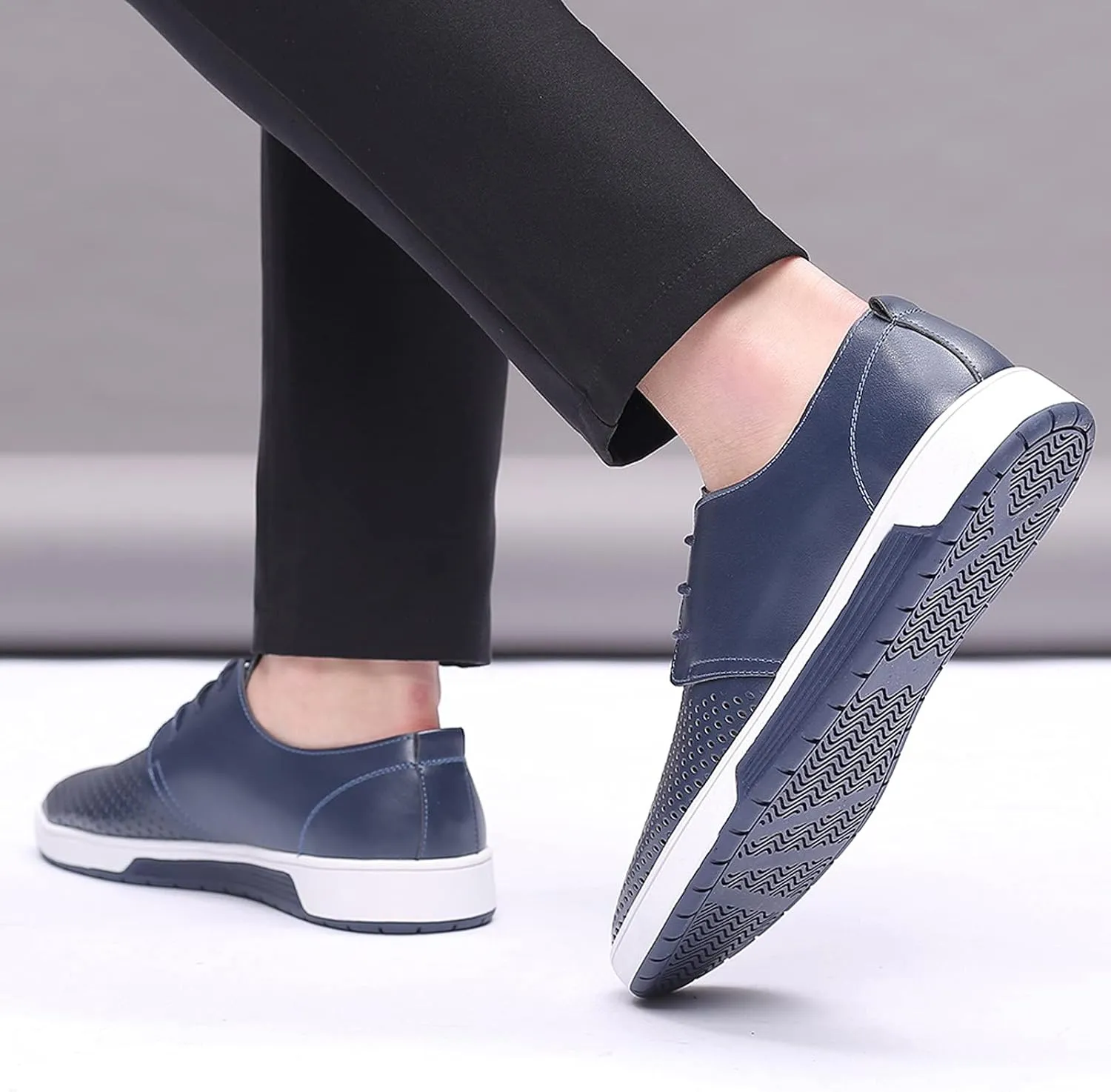Comfortable Black Business Casual Shoes for Men Style Men's Summer Leather Solid Summer Shoes Breathable Business Leisure Hollow Men's leather shoes Black Dress Shoes Slip Ons for Men