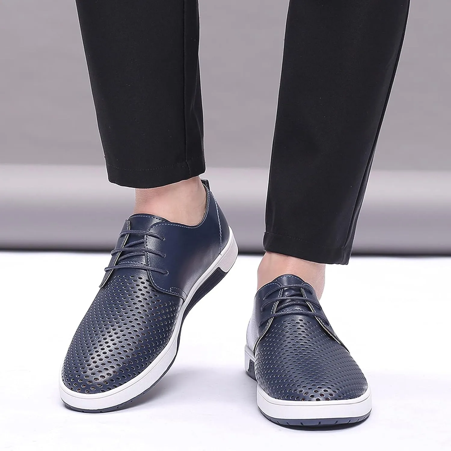 Comfortable Black Business Casual Shoes for Men Style Men's Summer Leather Solid Summer Shoes Breathable Business Leisure Hollow Men's leather shoes Black Dress Shoes Slip Ons for Men