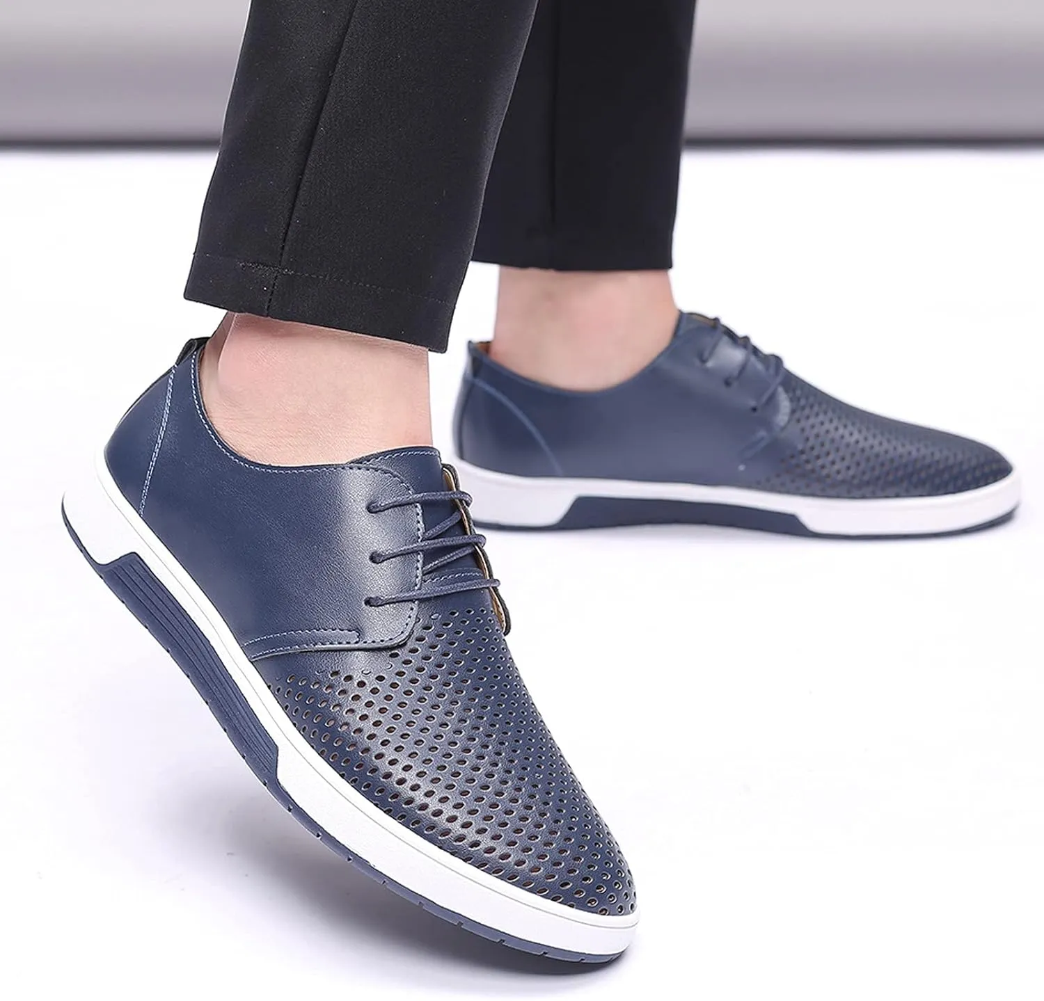 Comfortable Black Business Casual Shoes for Men Style Men's Summer Leather Solid Summer Shoes Breathable Business Leisure Hollow Men's leather shoes Black Dress Shoes Slip Ons for Men