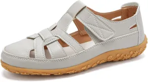 Comfortable Closed Toe Summer Dresses Sandals for Women 2025 Cutout Hollow Out Soft Sole Slip On Loafers with Hook and Loop Fisherman Breathable Outdoor Walking Flat Sandals Fashion Casual Shoes