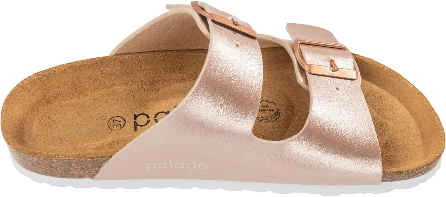 Corfu PF Women's Mules - Slippers with Natural Cork Footbed - Comfortable Sandals - Two-Strap - Made in Spain