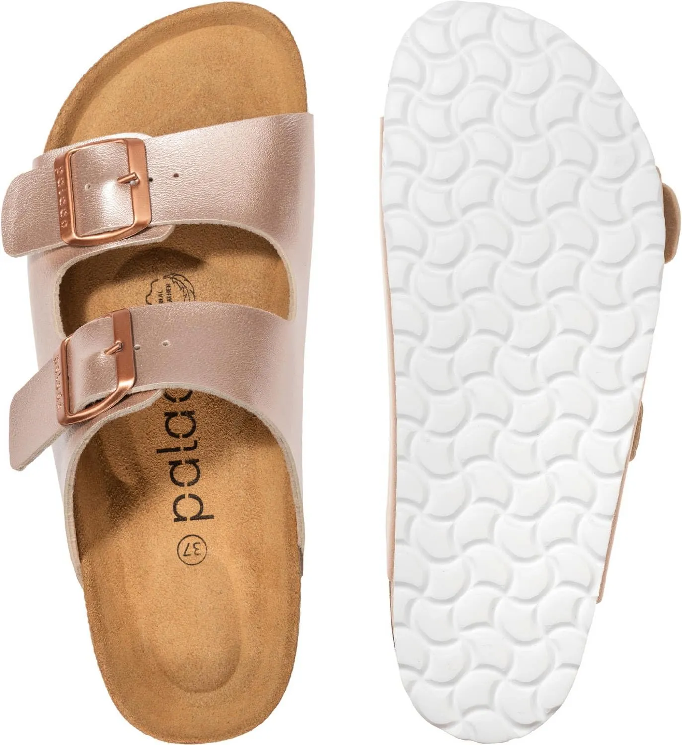 Corfu PF Women's Mules - Slippers with Natural Cork Footbed - Comfortable Sandals - Two-Strap - Made in Spain