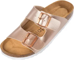 Corfu PF Women's Mules - Slippers with Natural Cork Footbed - Comfortable Sandals - Two-Strap - Made in Spain