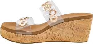 Corkys Footwear Hi Tide Double Strap 2.5-Inch Wedge - Featuring Two Metal-Accented Straps, A Cushioned EVA Insole For All Day Wear, Easy and Convenient Slip-On design