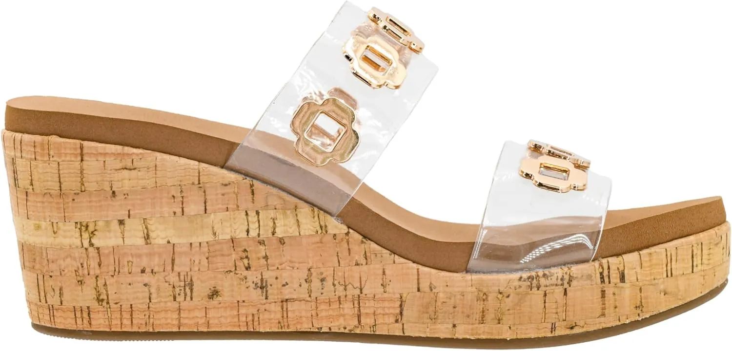 Corkys Footwear Hi Tide Double Strap 2.5-Inch Wedge - Featuring Two Metal-Accented Straps, A Cushioned EVA Insole For All Day Wear, Easy and Convenient Slip-On design