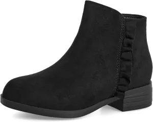 Coutgo Girls Ankle Boots Kids Ruffle Dress Booties Fashion Chunky Side Zip Casual Shoes
