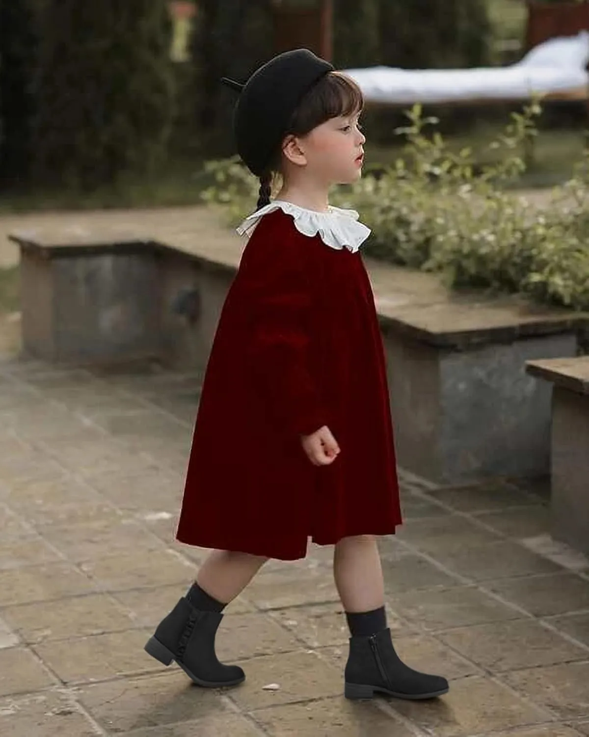 Coutgo Girls Ankle Boots Kids Ruffle Dress Booties Fashion Chunky Side Zip Casual Shoes