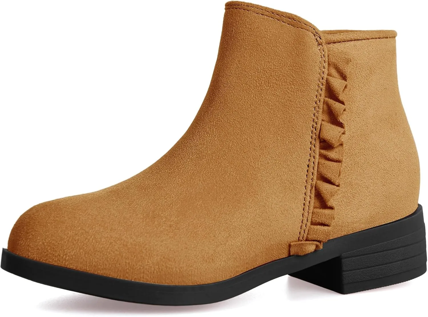 Coutgo Girls Ankle Boots Kids Ruffle Dress Booties Fashion Chunky Side Zip Casual Shoes