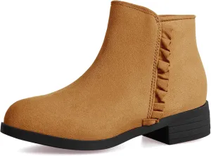 Coutgo Girls Ankle Boots Kids Ruffle Dress Booties Fashion Chunky Side Zip Casual Shoes