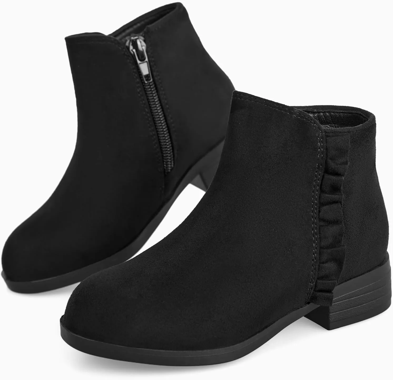 Coutgo Girls Ankle Boots Kids Ruffle Dress Booties Fashion Chunky Side Zip Casual Shoes