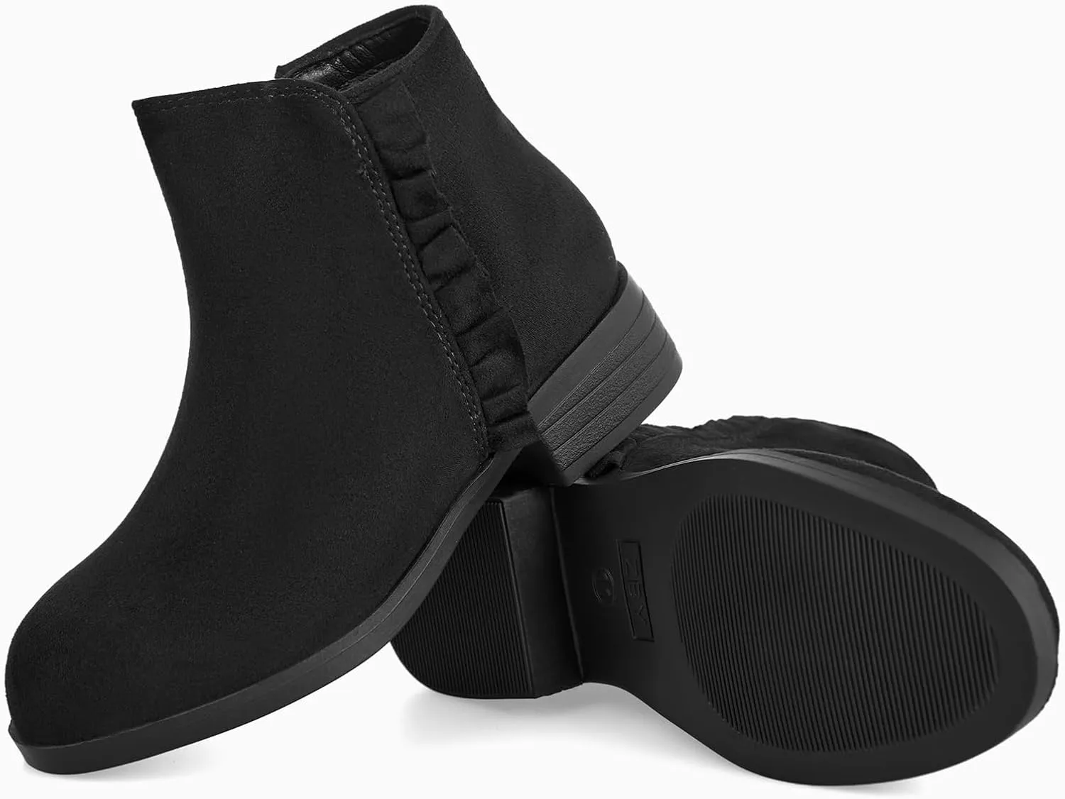 Coutgo Girls Ankle Boots Kids Ruffle Dress Booties Fashion Chunky Side Zip Casual Shoes