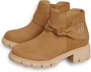Coutgo Girls Ankle Boots Low Block Heel Glitter Bowknot Zipper Chelsea Booties Little Kid Big Kids
