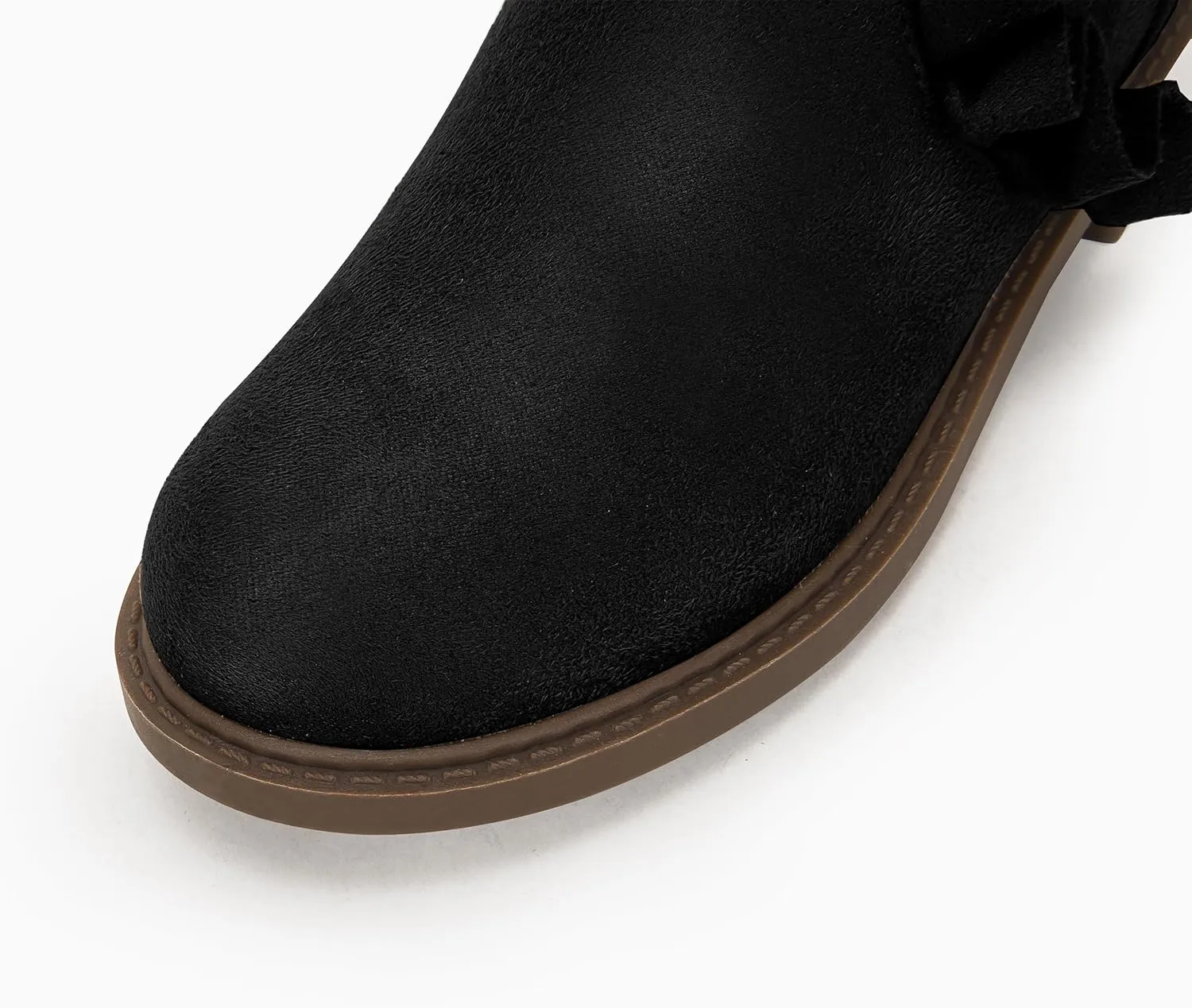 Coutgo Girls Ruffle Ankle Boots Side Zip Chunky Low Heel Slip On Casual Chelsea Booties