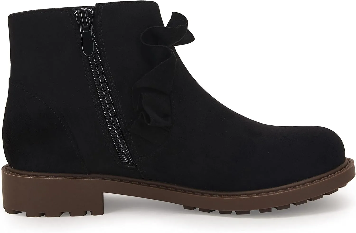 Coutgo Girls Ruffle Ankle Boots Side Zip Chunky Low Heel Slip On Casual Chelsea Booties