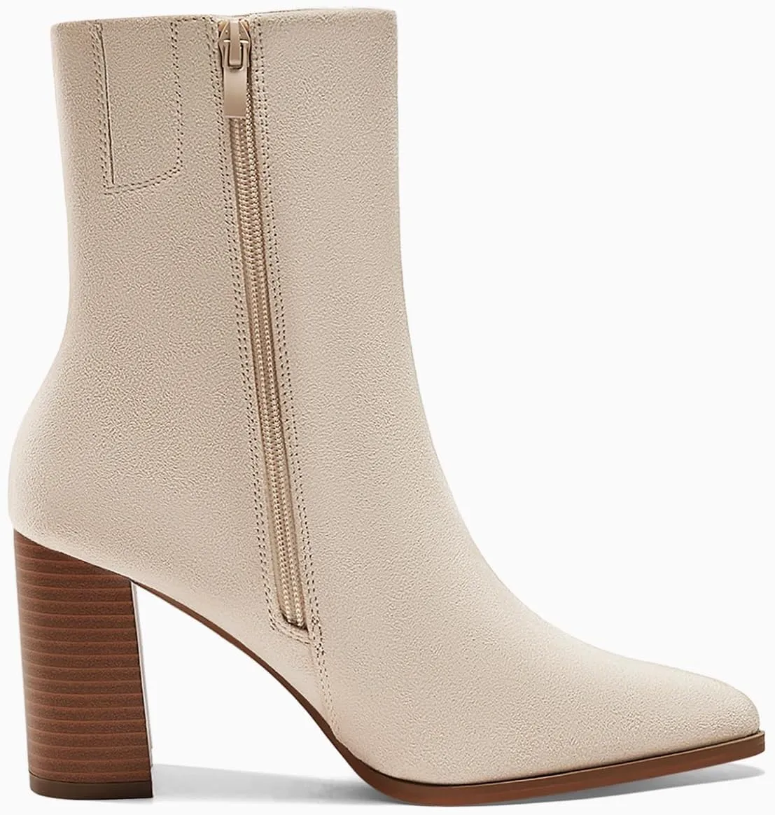 Coutgo Womens Ankle Boots Pointed Toe Chunky Stacked Heel Side Zipper Dress Fall Booties Shoes