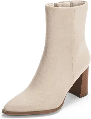 Coutgo Womens Ankle Boots Pointed Toe Chunky Stacked Heel Side Zipper Dress Fall Booties Shoes