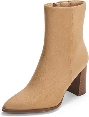 Coutgo Womens Ankle Boots Pointed Toe Chunky Stacked Heel Side Zipper Dress Fall Booties Shoes