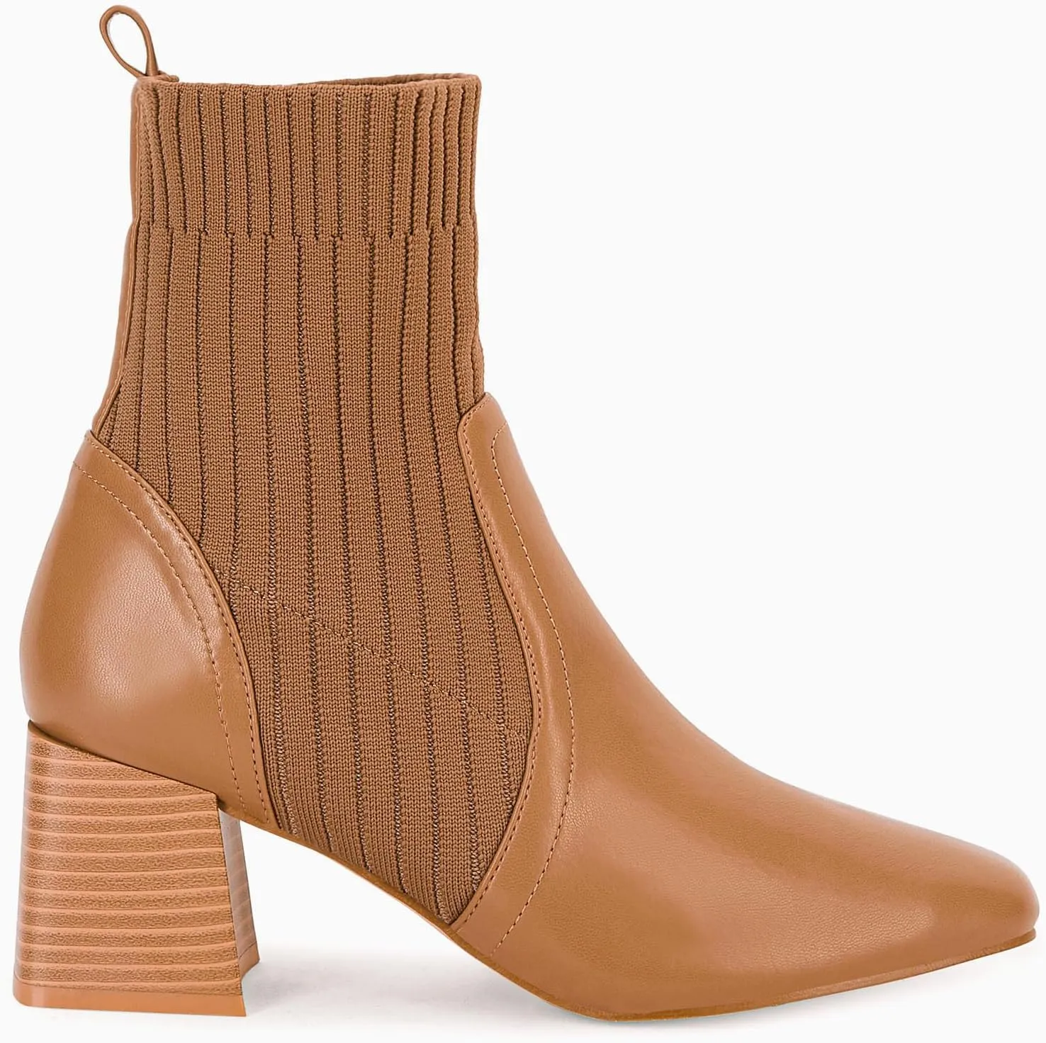 Coutgo Women's Chunky Heel Ankle Boots Square Toe Slip On Sock Booties Elastic Chelsea Boot