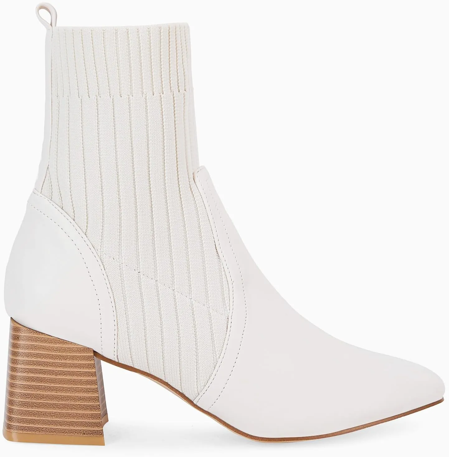 Coutgo Women's Chunky Heel Ankle Boots Square Toe Slip On Sock Booties Elastic Chelsea Boot