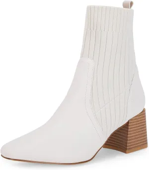 Coutgo Women's Chunky Heel Ankle Boots Square Toe Slip On Sock Booties Elastic Chelsea Boot