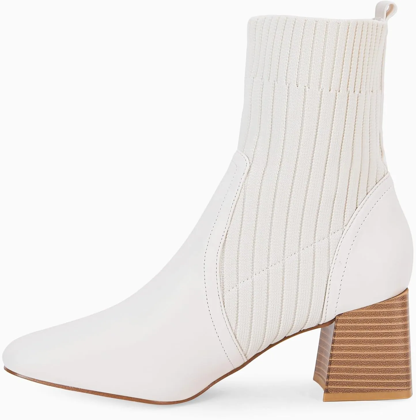 Coutgo Women's Chunky Heel Ankle Boots Square Toe Slip On Sock Booties Elastic Chelsea Boot