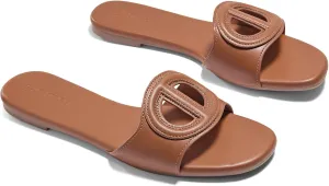Coutgo Womens Dressy Flat Sandals Open Toe Slip on Leather Summer Beach Slide Sandals