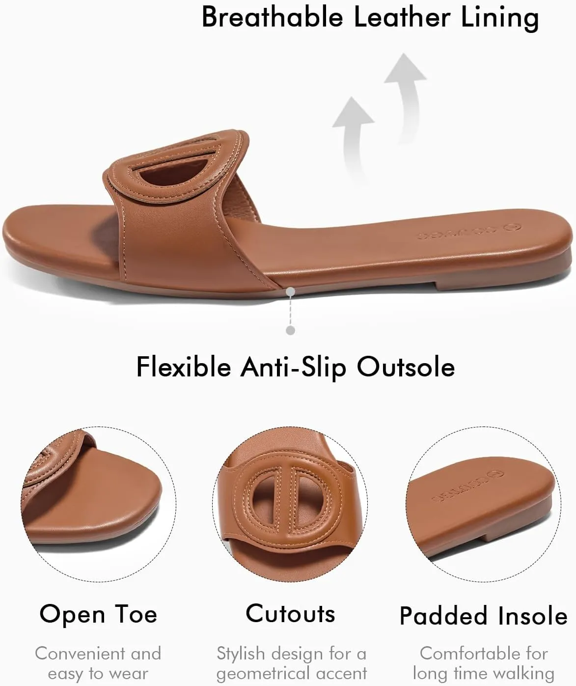 Coutgo Womens Dressy Flat Sandals Open Toe Slip on Leather Summer Beach Slide Sandals