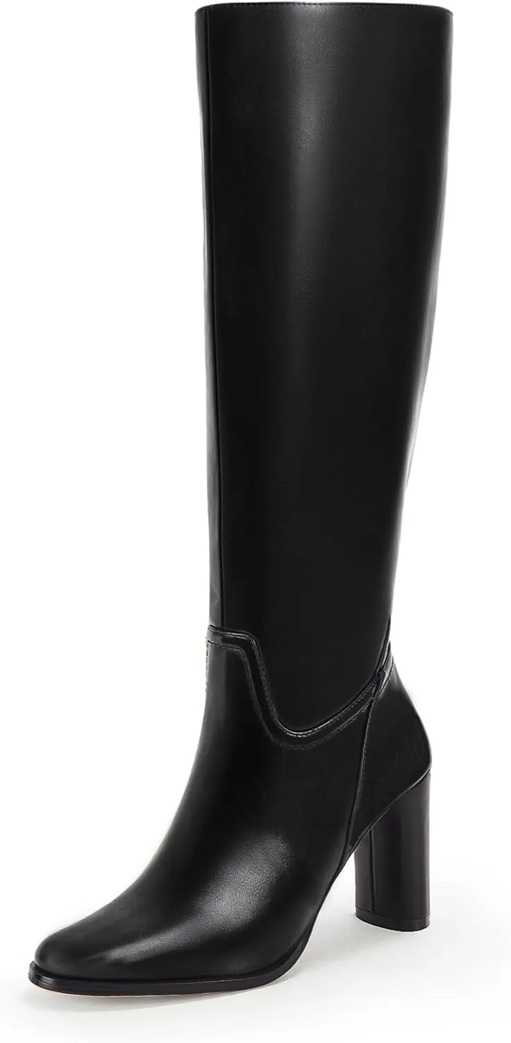 Coutgo Womens Knee High Boots Pointed Toe Chunky Heel Boot Side Zipper Winter Long Boots