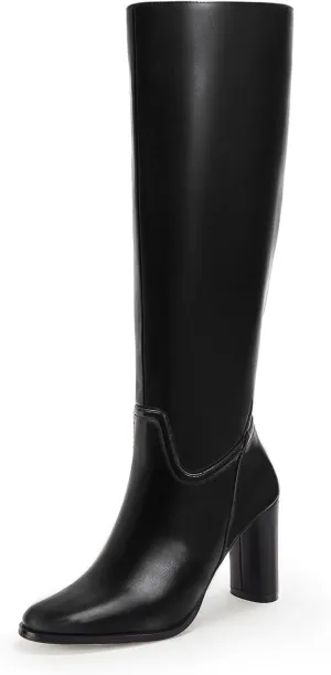 Coutgo Womens Knee High Boots Pointed Toe Chunky Heel Boot Side Zipper Winter Long Boots