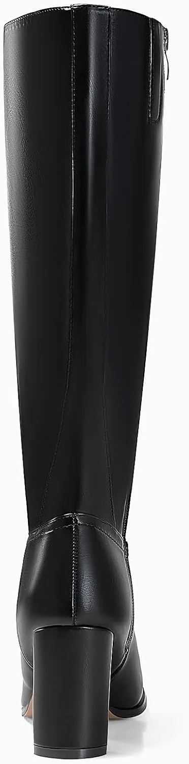 Coutgo Womens Knee High Boots Pointed Toe Chunky Heel Boot Side Zipper Winter Long Boots
