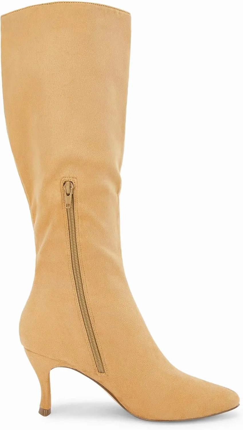 Coutgo Womens Knee High Boots Pointed Toe Kitten Heel Side Zipper Stretchy Vegan Suede Comfort Fall Winter Boot