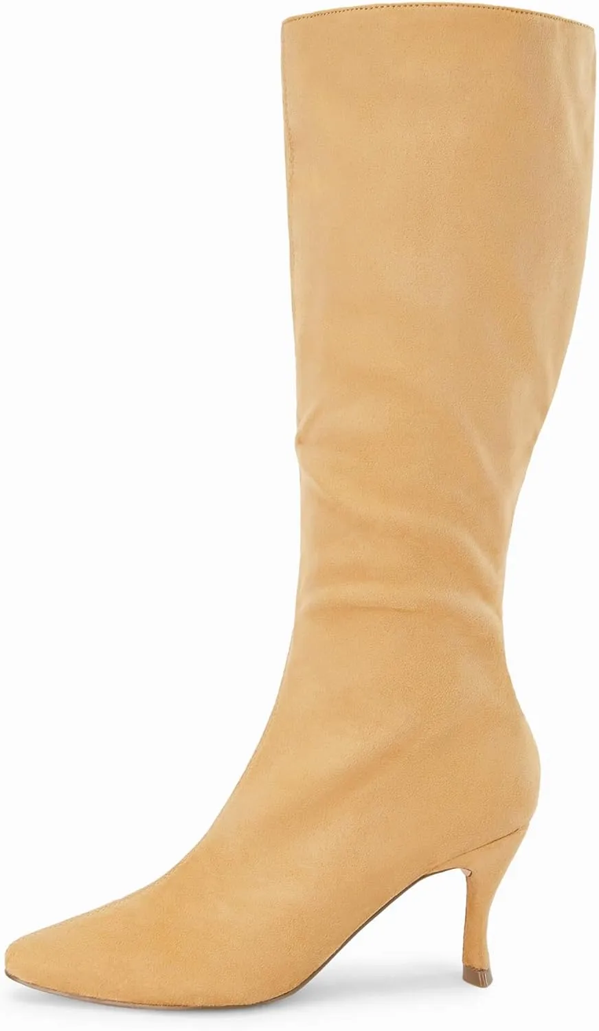 Coutgo Womens Knee High Boots Pointed Toe Kitten Heel Side Zipper Stretchy Vegan Suede Comfort Fall Winter Boot