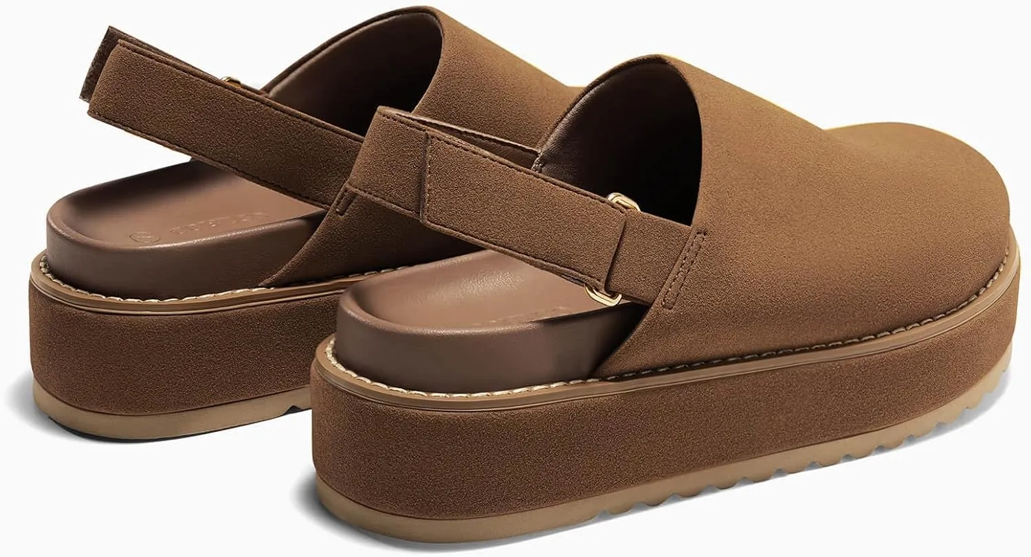 Coutgo Women's Platform Clogs Adjustable Strap Slip on Mules Shoes Comfortable Fall Sandals