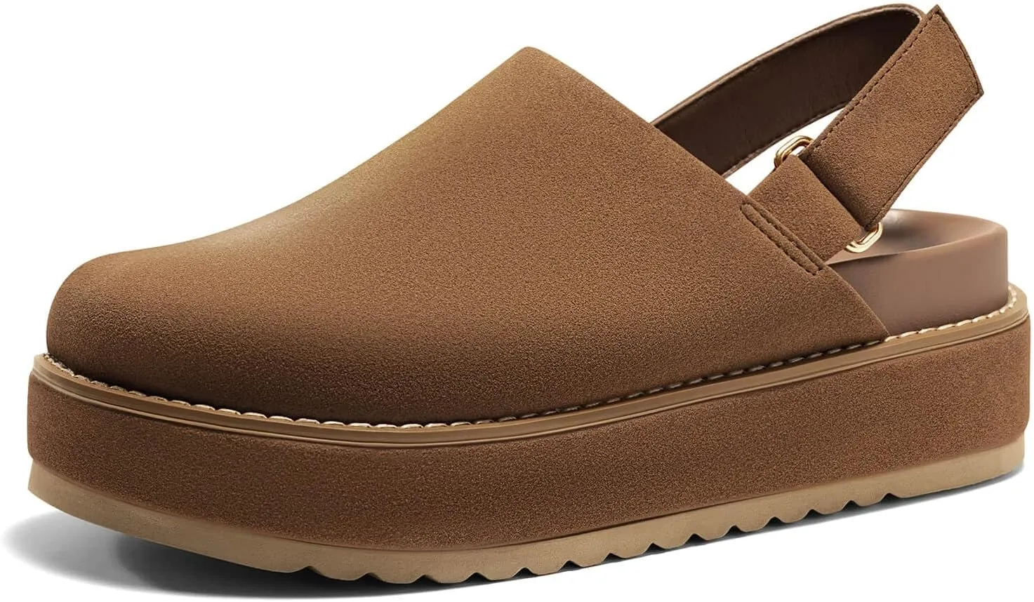 Coutgo Women's Platform Clogs Adjustable Strap Slip on Mules Shoes Comfortable Fall Sandals