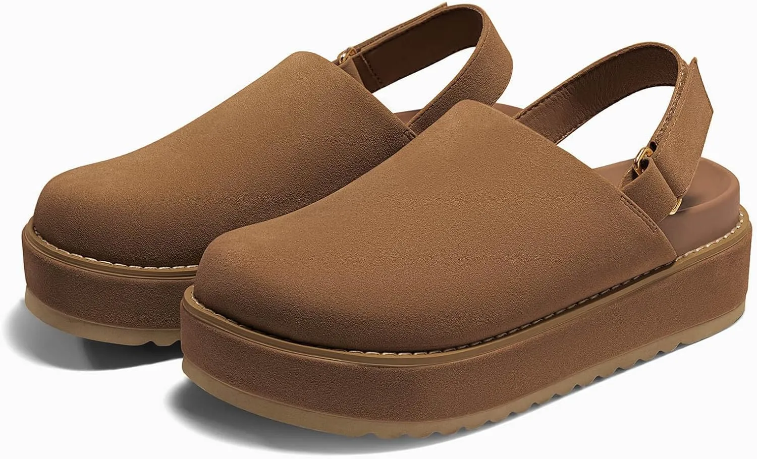 Coutgo Women's Platform Clogs Adjustable Strap Slip on Mules Shoes Comfortable Fall Sandals