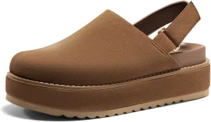 Coutgo Women's Platform Clogs Adjustable Strap Slip on Mules Shoes Comfortable Fall Sandals