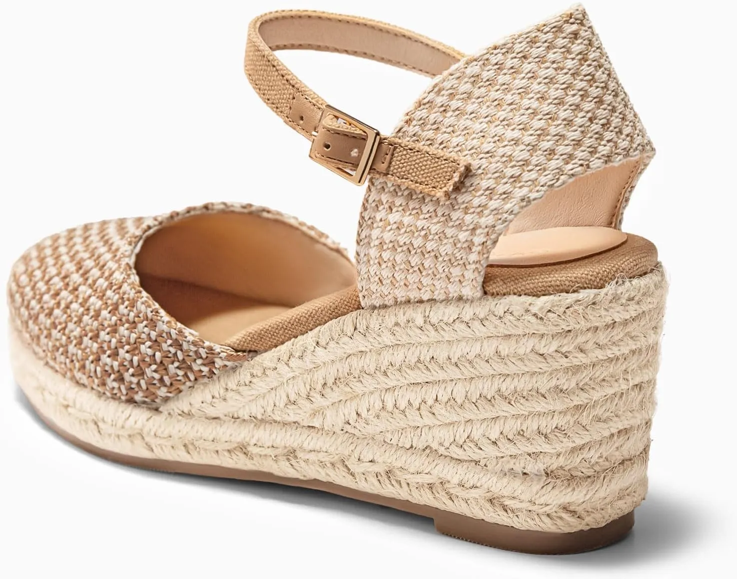 Coutgo Womens Platform Wedge Sandals Espadrilles Raffia Closed Toe Heels Ankle Buckle Strap Summer Beach Shoes