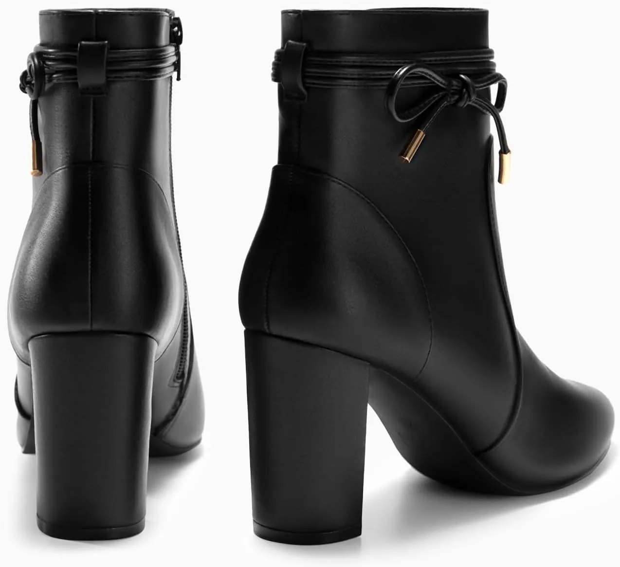 Coutgo Womens Pointed Toe Ankle Boots Chunky Block Heel Tie Knot Side Zipper Dressy Booties