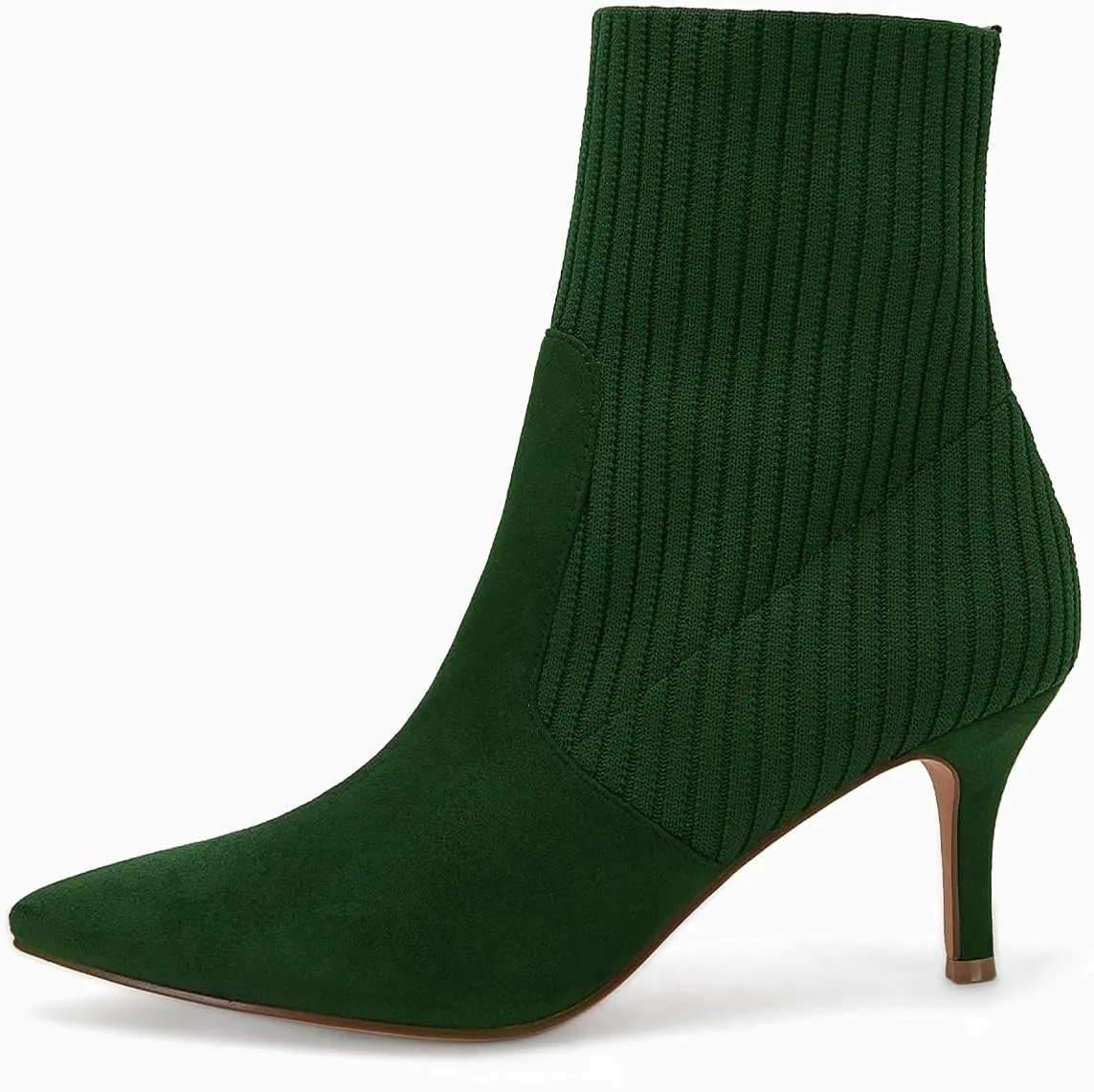 Coutgo Women's Pointed Toe Ankle Boots Stiletto Kitten Heel Knit Faux Suede Winter Sock Booties