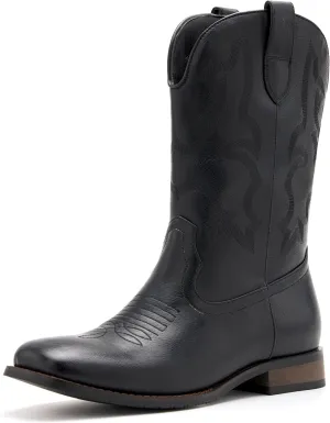 Cowboy Boots for Men Classic Embroidered Western Boots Slip Resistant Square Toe Chunky Heel Ankle Boots Durable and Fashionable Retro Short Boots