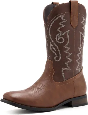 Cowboy Boots for Men Classic Embroidered Western Boots Slip Resistant Square Toe Chunky Heel Ankle Boots Durable and Fashionable Retro Short Boots