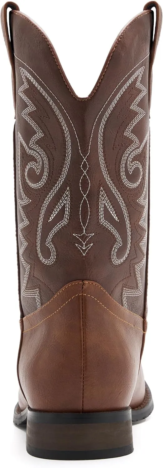 Cowboy Boots for Men Classic Embroidered Western Boots Slip Resistant Square Toe Chunky Heel Ankle Boots Durable and Fashionable Retro Short Boots
