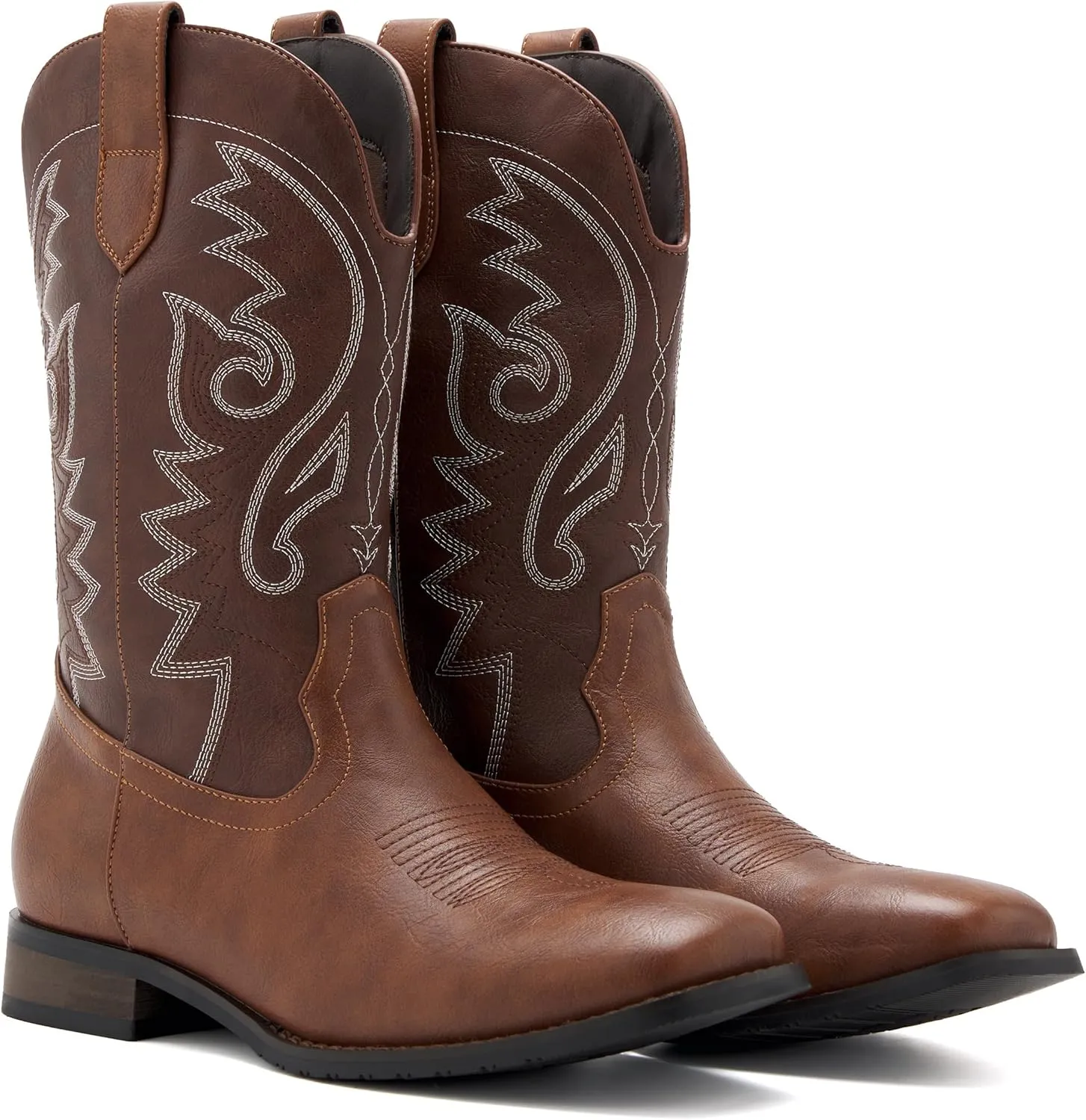 Cowboy Boots for Men Classic Embroidered Western Boots Slip Resistant Square Toe Chunky Heel Ankle Boots Durable and Fashionable Retro Short Boots