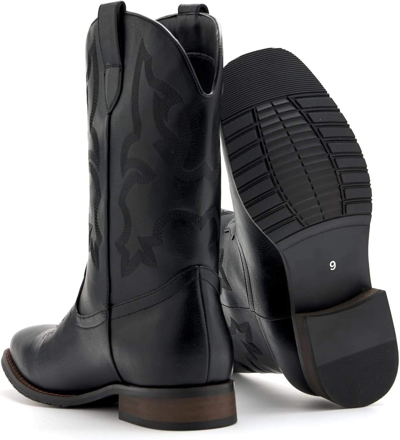 Cowboy Boots for Men Classic Embroidered Western Boots Slip Resistant Square Toe Chunky Heel Ankle Boots Durable and Fashionable Retro Short Boots